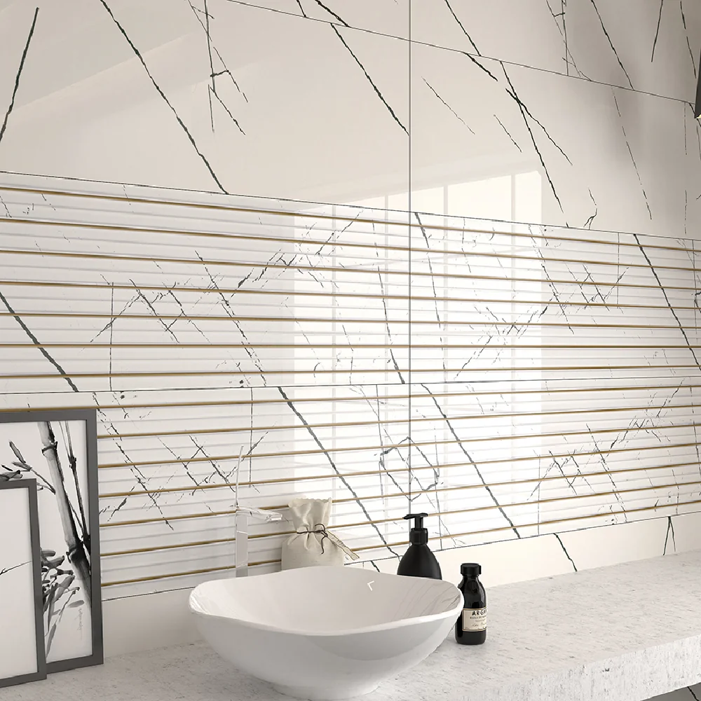 Faianta Decorativa Agatha White Rectificata 40x120 Lucioasa