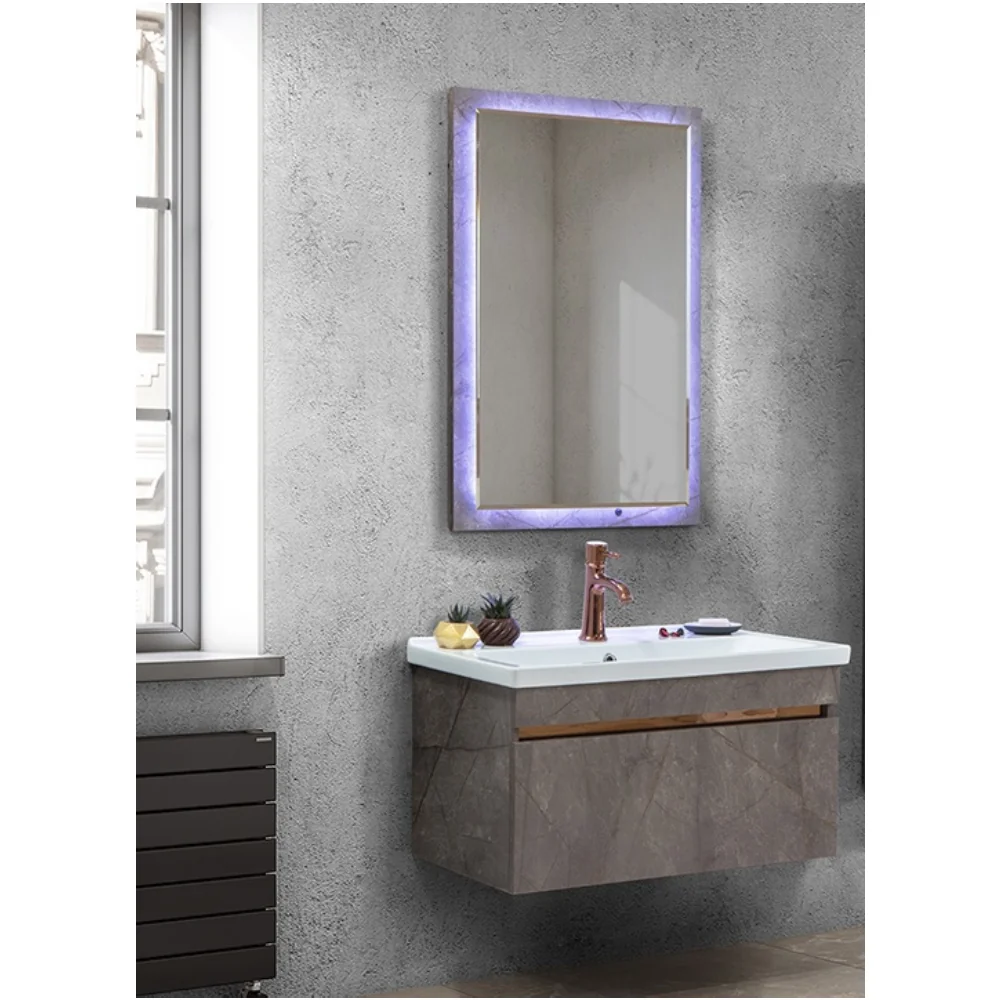 Set Mobilier Baie Marble Suspendat 3 Piese Gri 80 cm