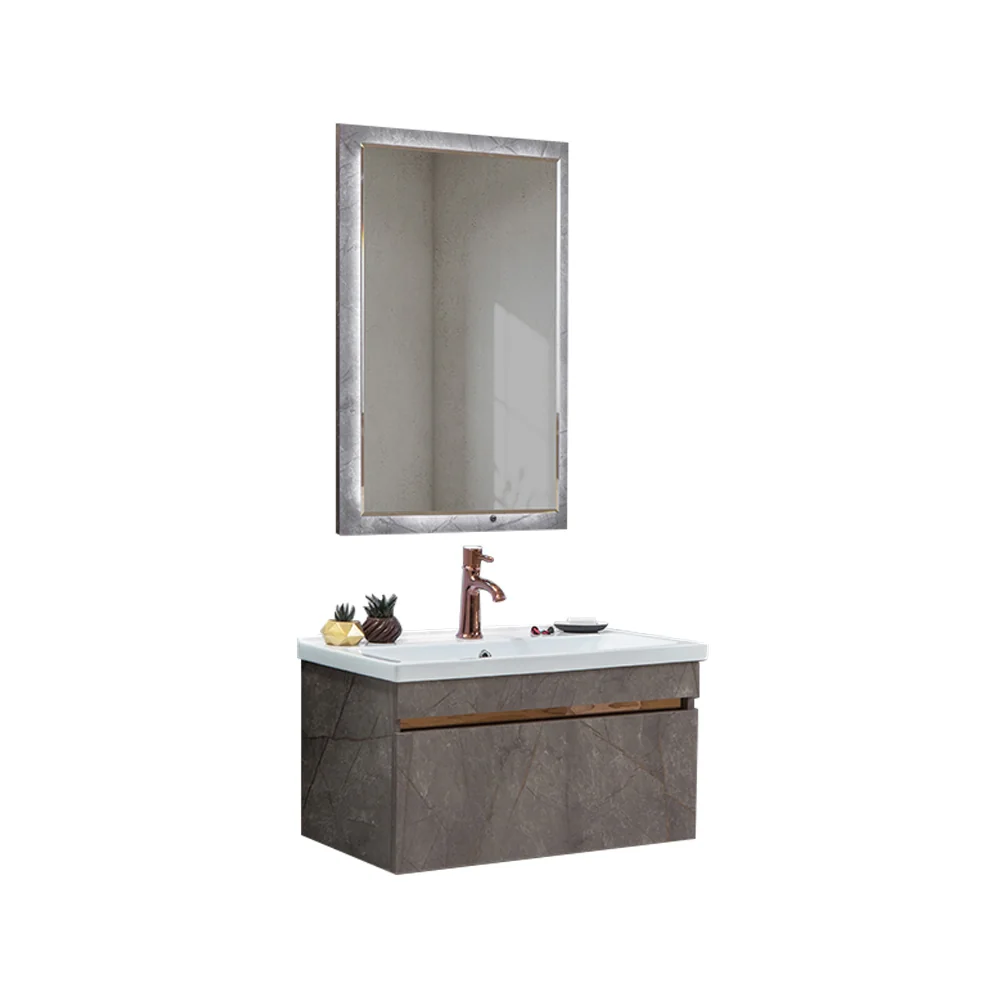 Set Mobilier Baie Marble Suspendat 3 Piese Gri 80 cm