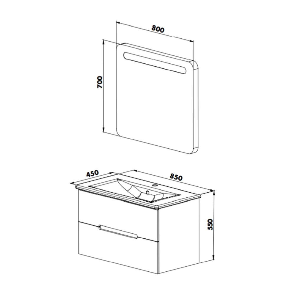 Set Mobilier Baie Irmak Suspendat 3 Piese Gri 85 cm