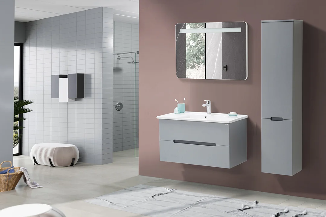 Set Mobilier Baie Irmak Suspendat 3 Piese Gri 85 cm