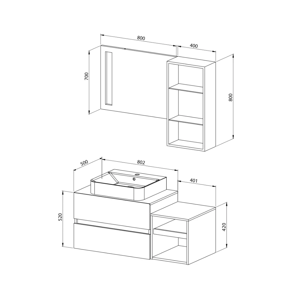 Set Mobilier Baie Solo Suspendat 3 Piese Alb 80 cm