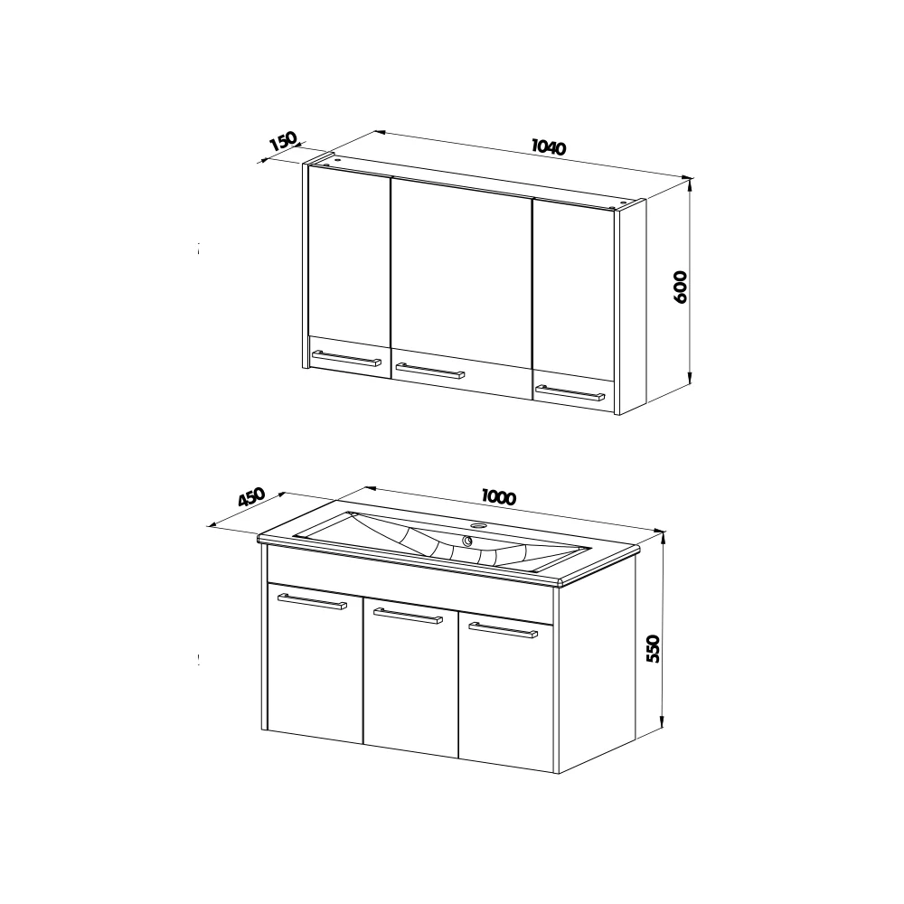 Set Mobilier Baie Sofia Suspendat 3 Piese Gri Inchis 100 Cm