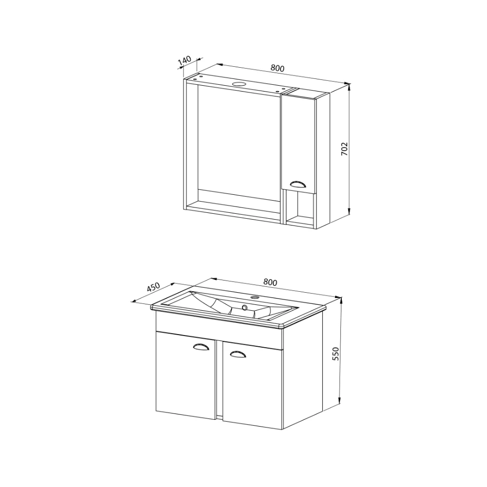 Set Mobilier Baie Basic Suspendat 3 Piese Maro 80 cm
