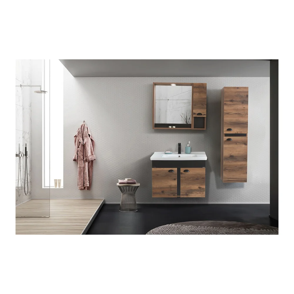 Set Mobilier Baie Basic Suspendat 3 Piese Maro 80 cm