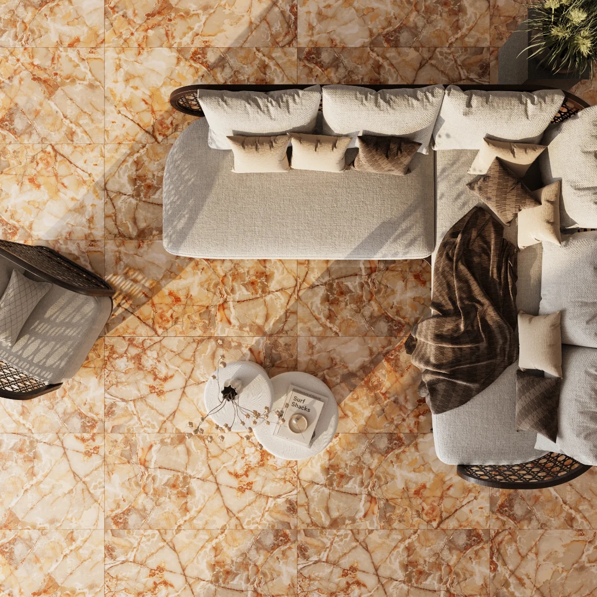 Gresie Exterior / Interior Portelanata Fuma Red 60 x 120 cm Lucioasa Rectificata Tip Marmura