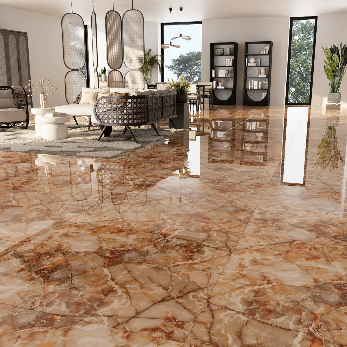 Gresie Exterior / Interior Portelanata Fuma Red 60 x 120 cm Lucioasa Rectificata Tip Marmura