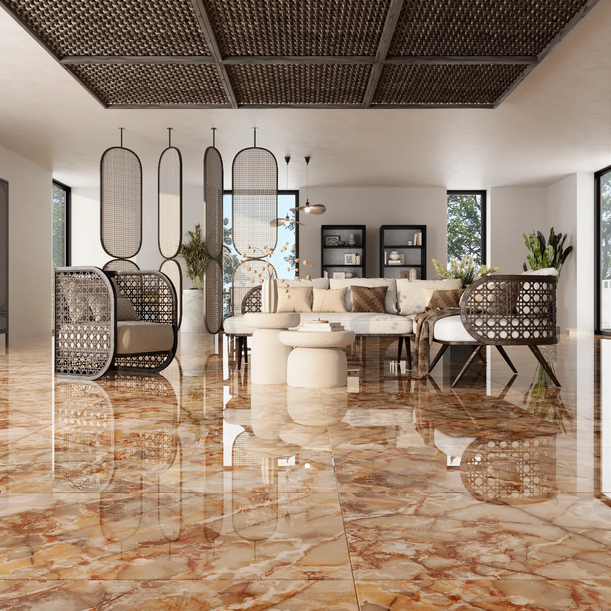 Gresie Exterior / Interior Portelanata Fuma Red 60 x 120 cm Lucioasa Rectificata Tip Marmura