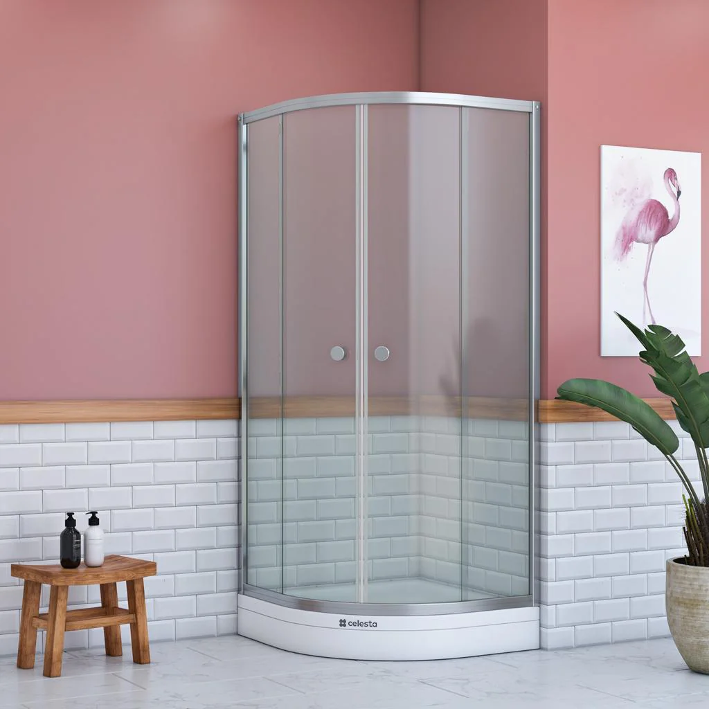 Cabina Dus Simplă Londra Semirotundă Sticlă Clară 80 X 80 X 195 Cm Cadita Si Sifon Incluse