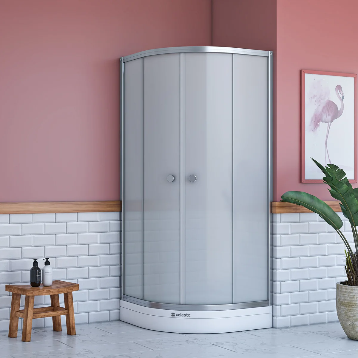 Cabina Dus Simpla Londra Semirotunda Sticla Mata 80 x 80 x 195 cm Cadita Si Sifon Incluse