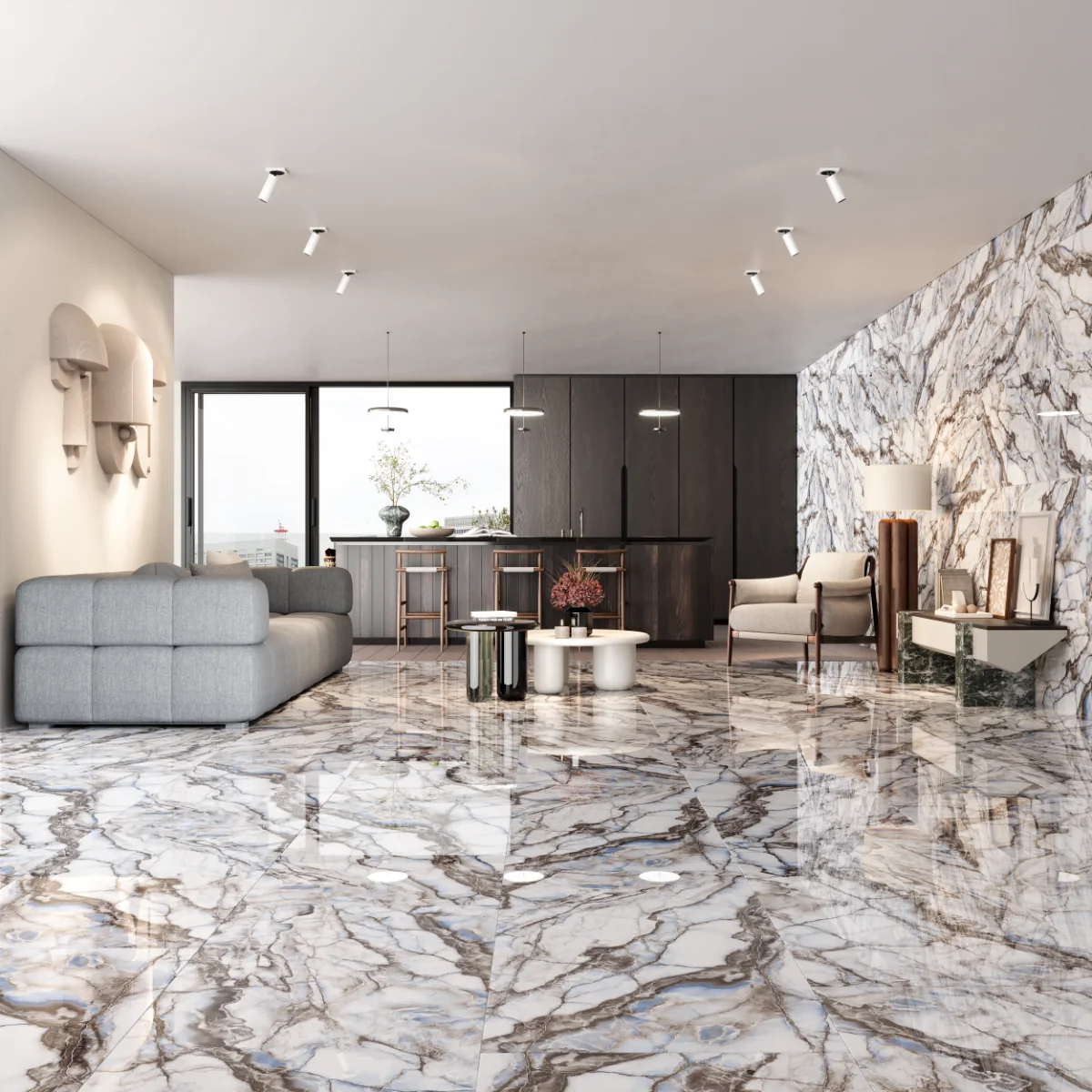 Gresie Exterior / Interior Porțelanată Safari Blue 60 x 120 cm Lucioasă Rectificată Tip Marmură