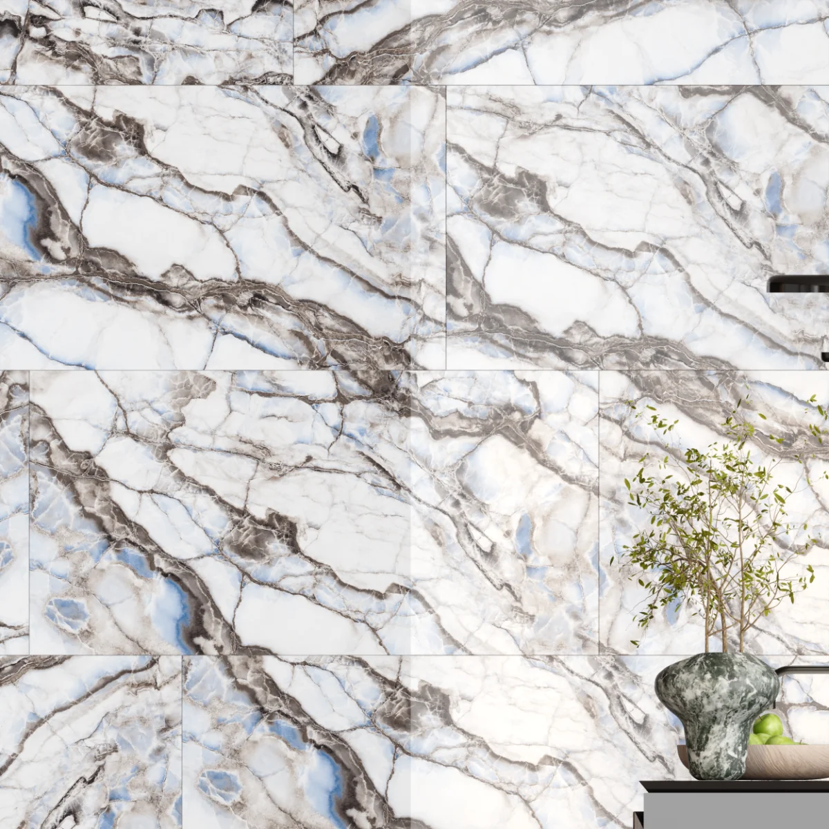 Gresie Exterior / Interior Porțelanată Safari Blue 60 x 120 cm Lucioasă Rectificată Tip Marmură