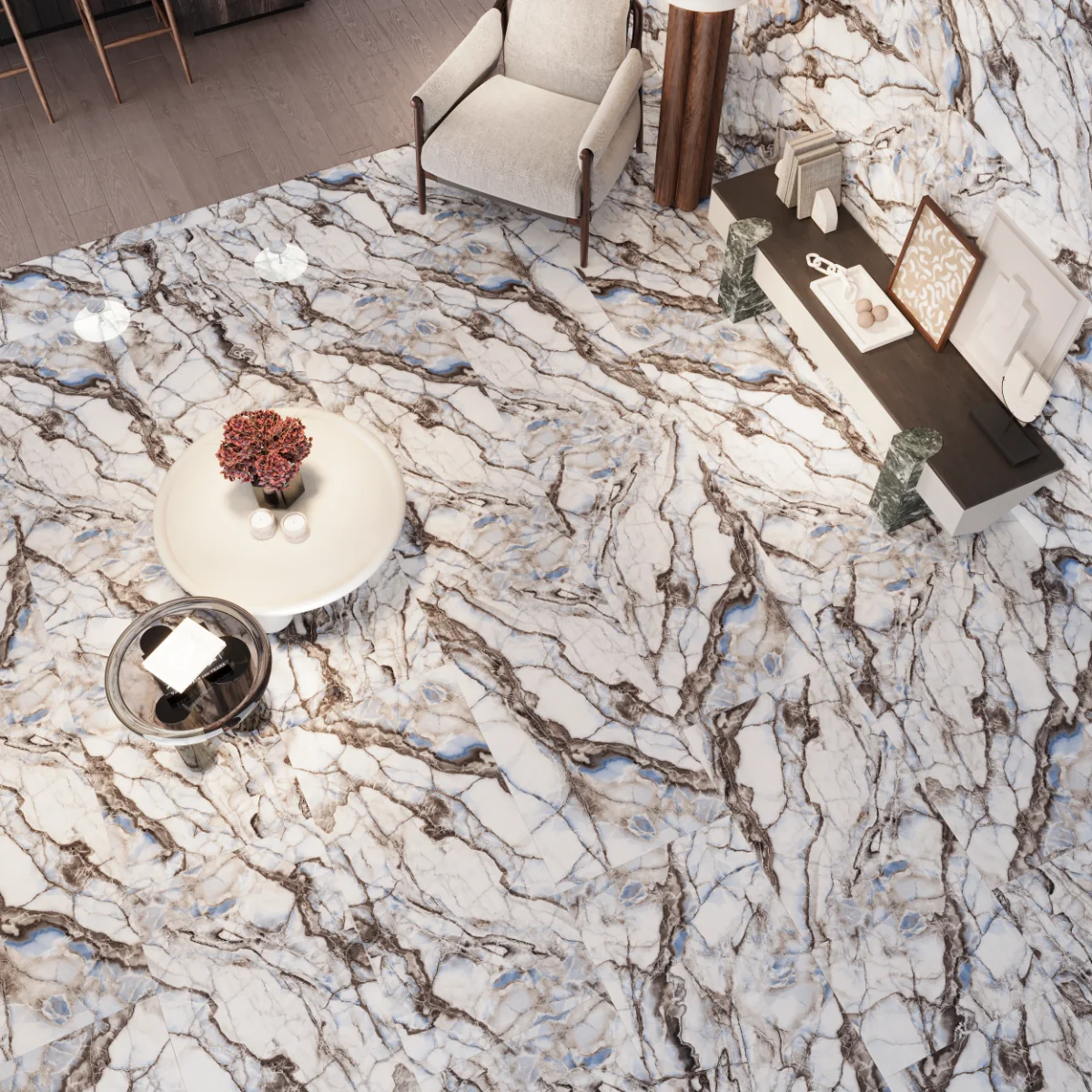 Gresie Exterior / Interior Porțelanată Safari Blue 60 x 120 cm Lucioasă Rectificată Tip Marmură