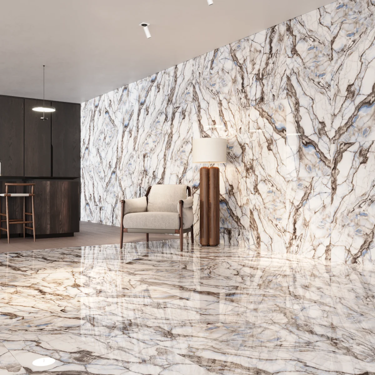 Gresie Exterior / Interior Porțelanată Safari Blue 60 x 120 cm Lucioasă Rectificată Tip Marmură