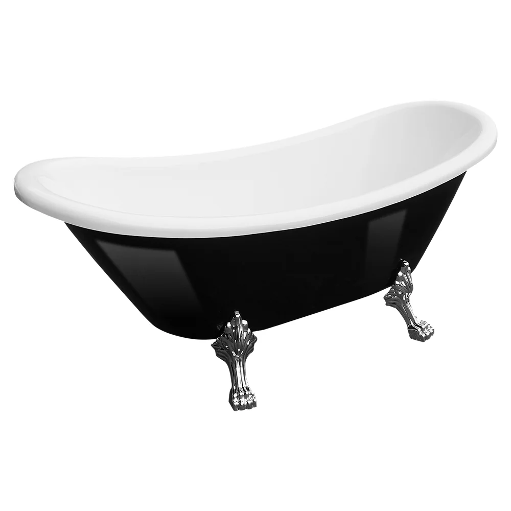 Cada Baie Freestanding Bella* BSM-410 Acril 170 x 75 x 75 cm Negru Lucios Picioare Argintii