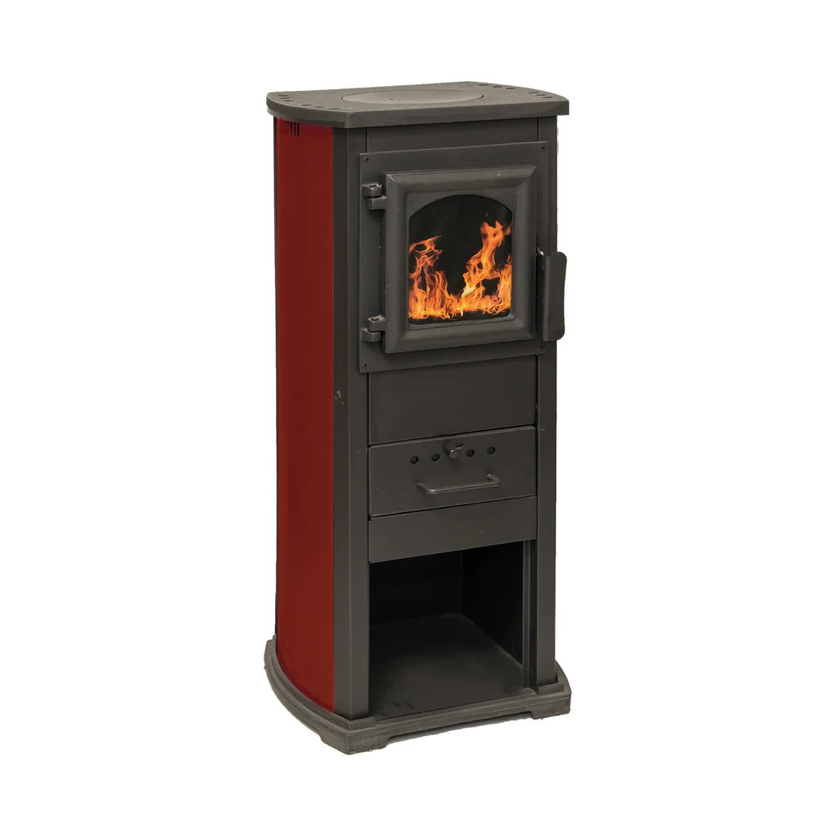 Semineu Pe Lemne Termo Klasik Lux Rosu Cu Plita De Gatit Si Sticla Termorezistenta 39 × 39 × 87 Cm