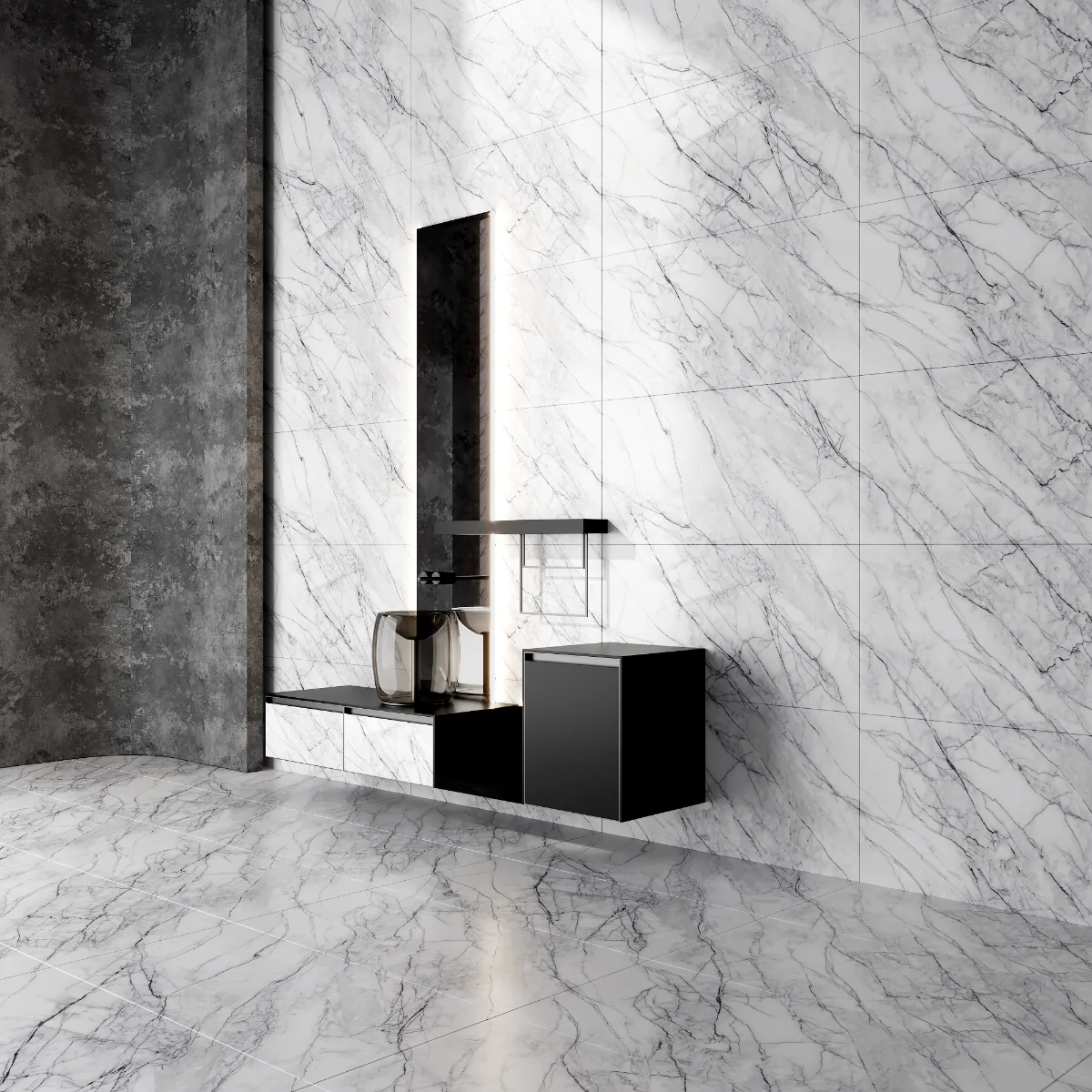 Gresie Portelanata Exterior / Interior Carrara 60 x 120 cm Lucioasa Rectificata Tip Marmura