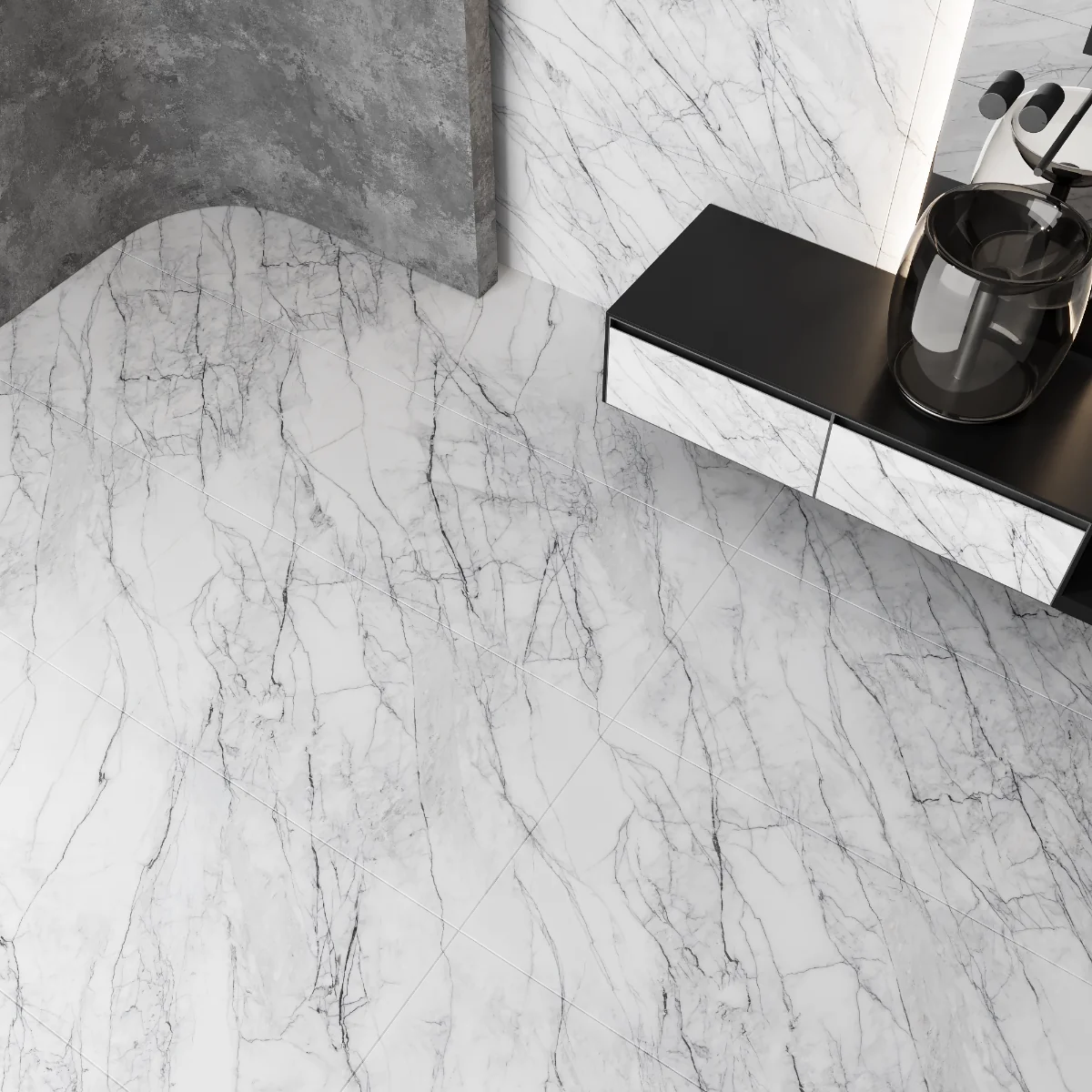 Gresie Portelanata Exterior / Interior Carrara 60 x 120 cm Lucioasa Rectificata Tip Marmura