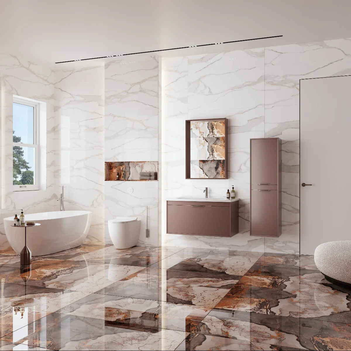 Gresie Portelanata Exterior/Interior Calcutta Gold 60 x 120 cm Lucioasa Rectificata Tip Marmura