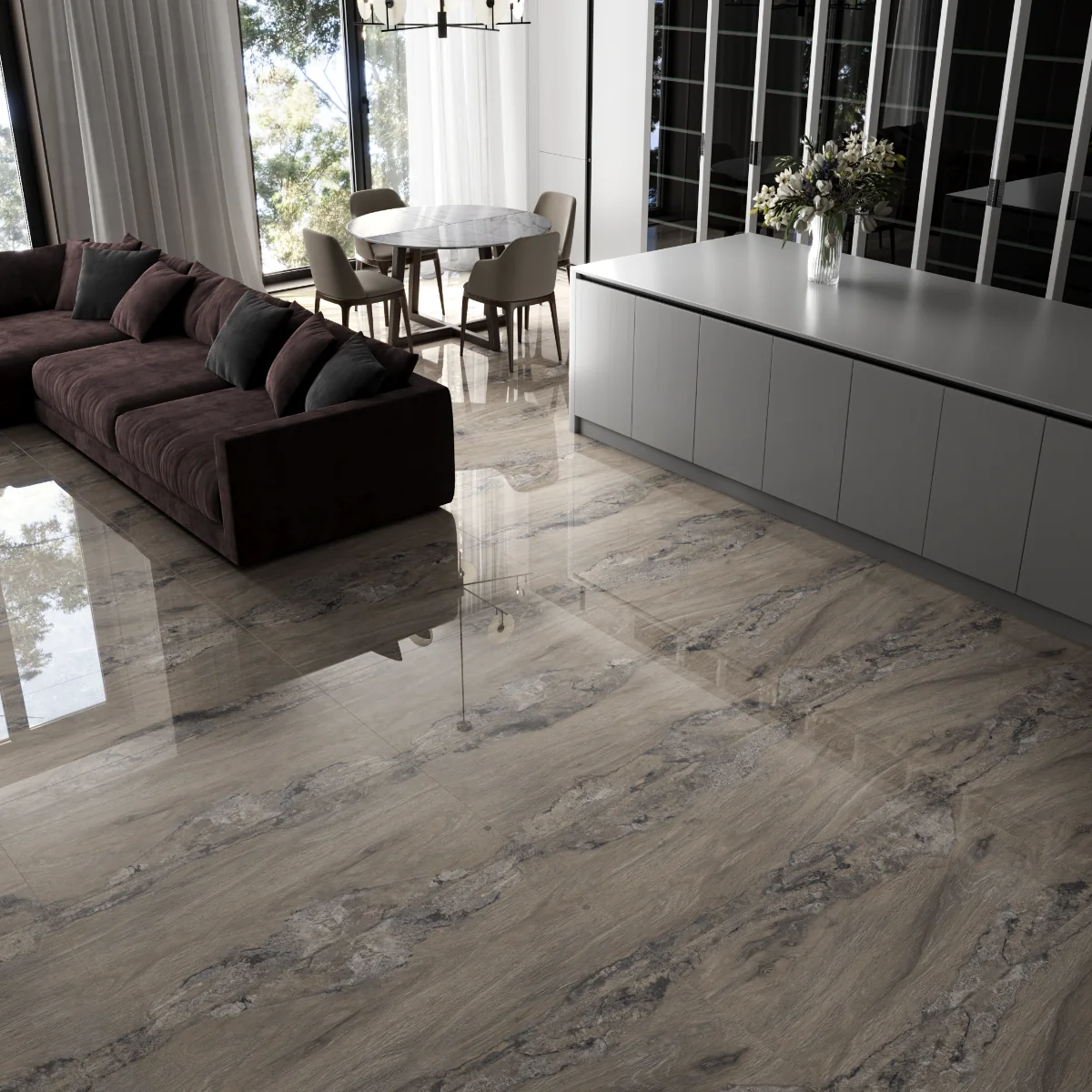 Gresie Tip Parchet Exterior / Interior Karvel Wood Grey 60 x 120 cm Lucioasa Portelanata Rectificata