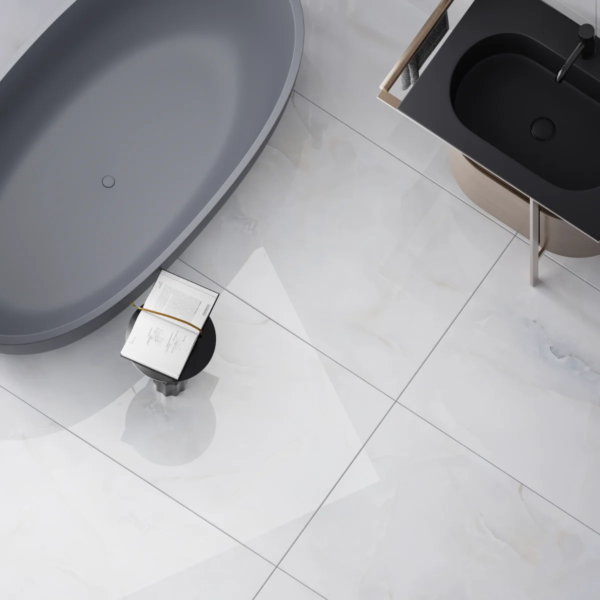 Gresie Exterior / Interior Portelanata Antique Onyx Blue 60 x 120 Cm Lucioasa Rectificata Tip Marmura