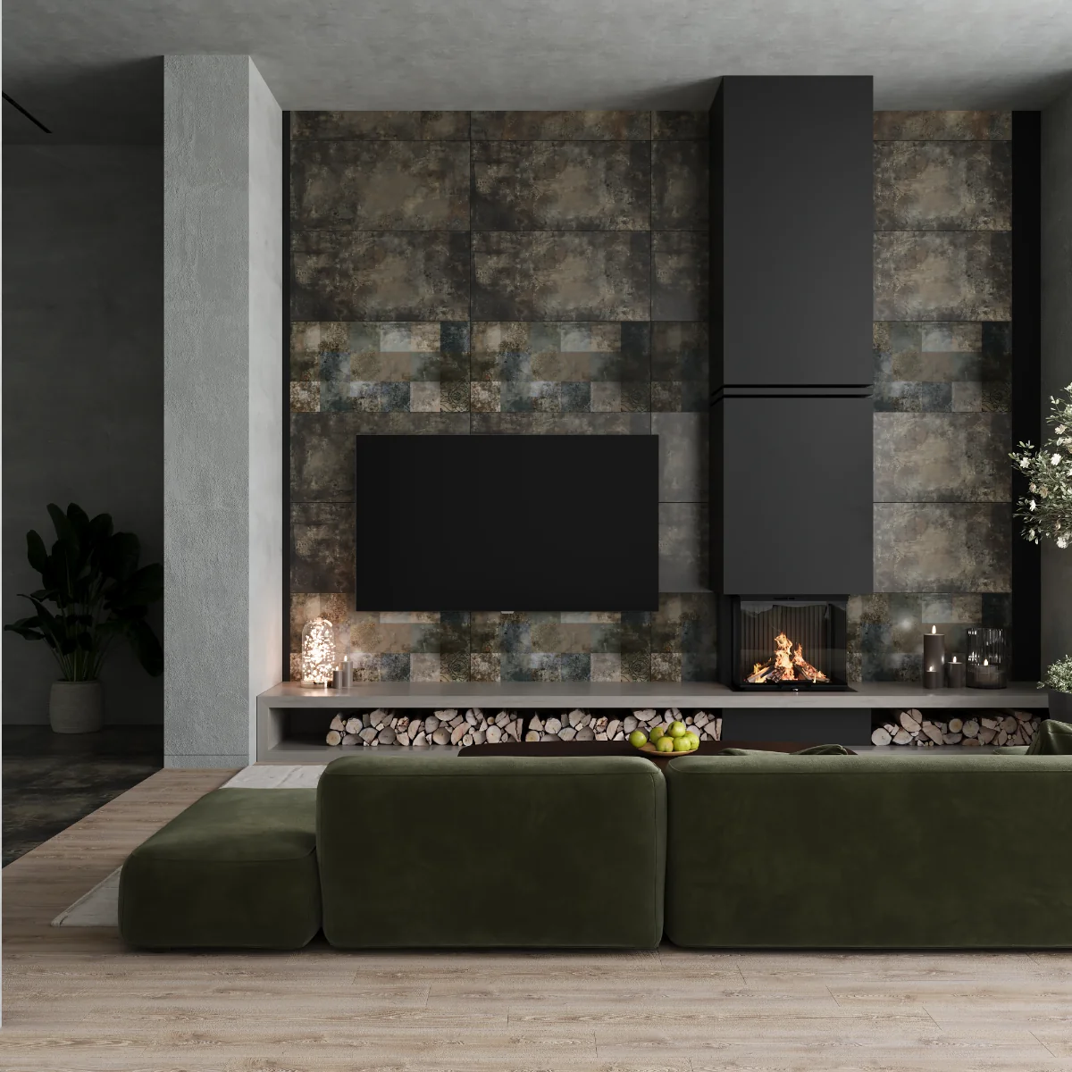 Gresie Exterior / Interior Portelanata Underground Decor Brown 60 x 120 cm Mata Rectificata