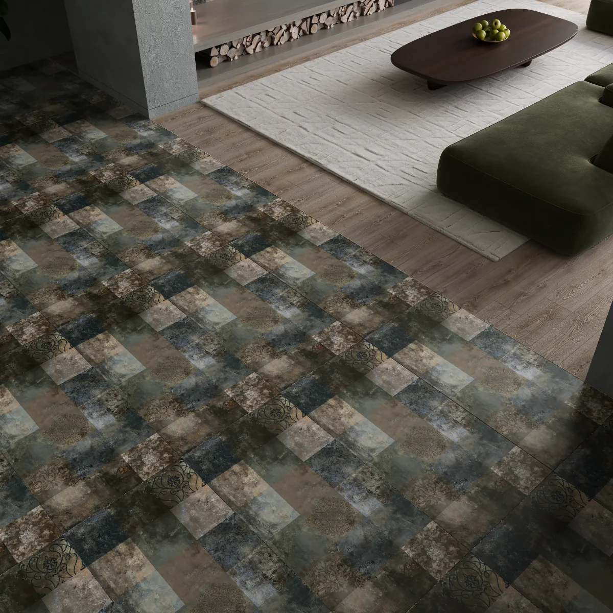 Gresie Exterior / Interior Portelanata Underground Decor Brown 60 x 120 cm Mata Rectificata