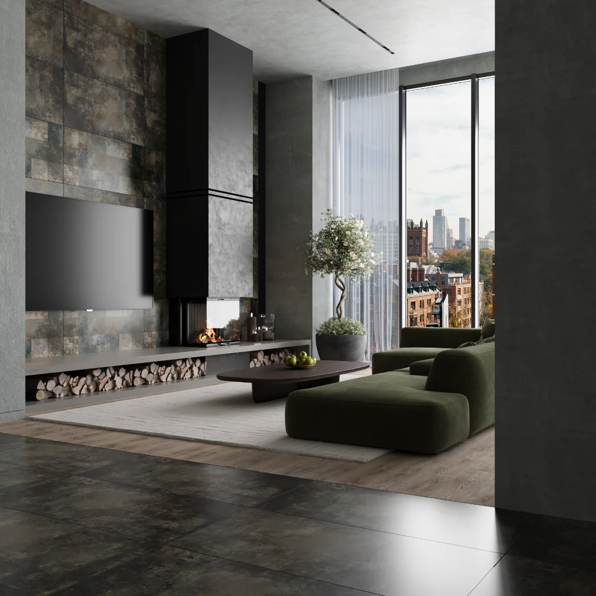 Gresie Exterior / Interior Portelanata Underground Decor Brown 60 x 120 cm Mata Rectificata