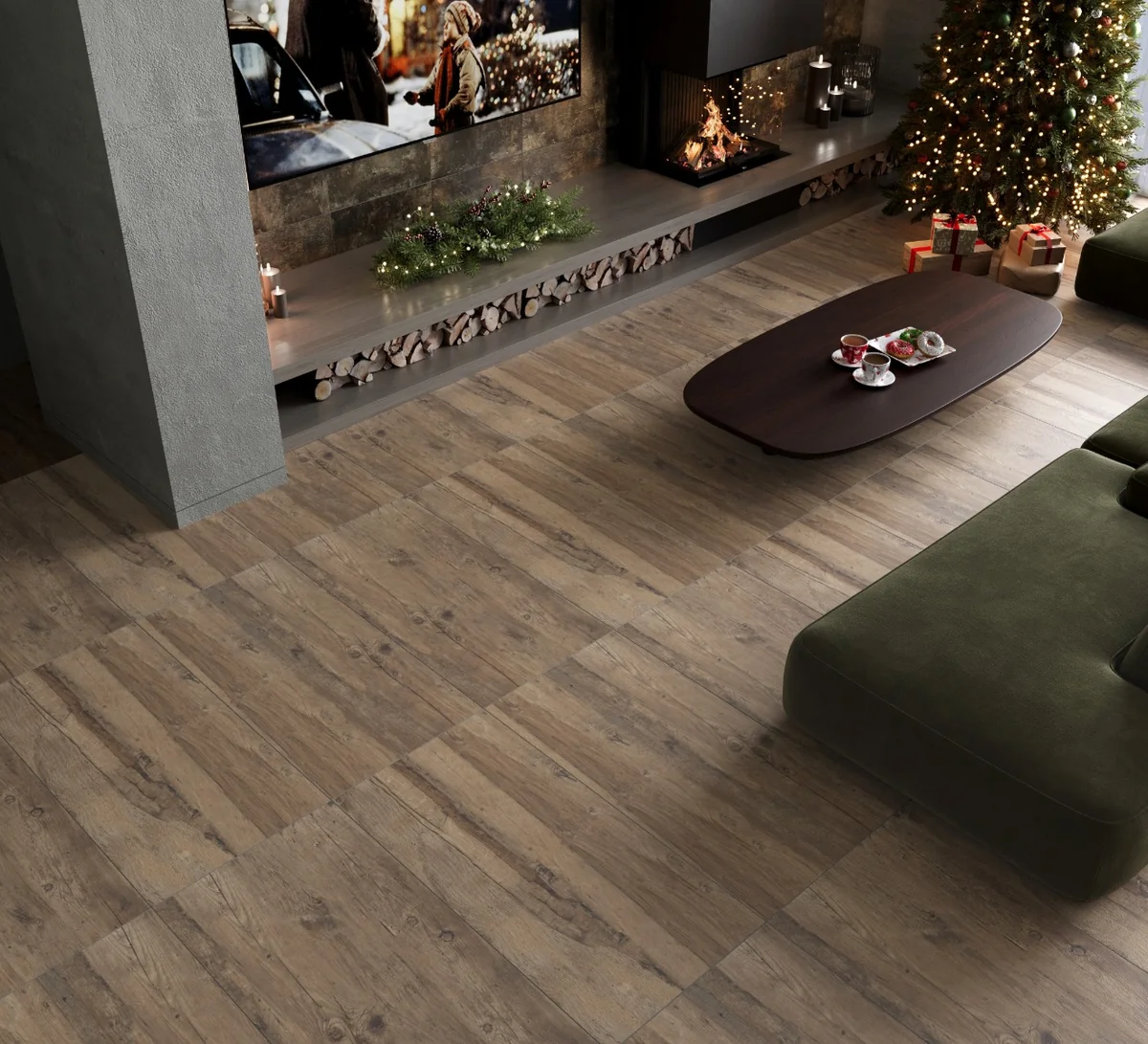 Gresie Exterior / Interior Portelanata Underground Brown 60 x 120 cm Mata Rectificata Aspect Ciment