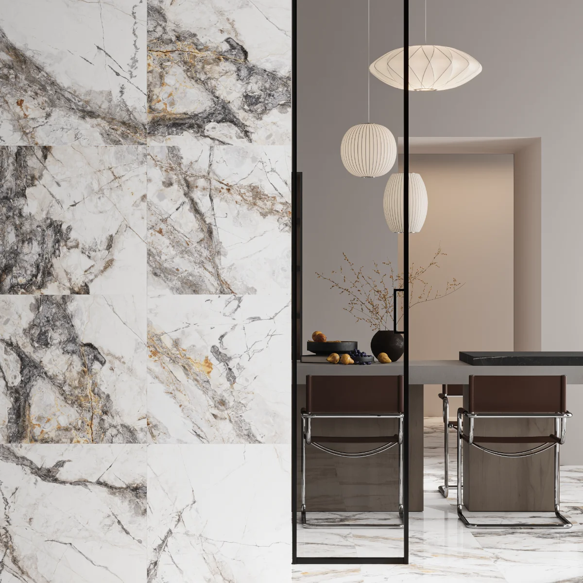 Gresie Exterior / Interior Portelanata Invisible Marble Grey 60 x 60 Cm Lucioasa Rectificata Tip Marmura