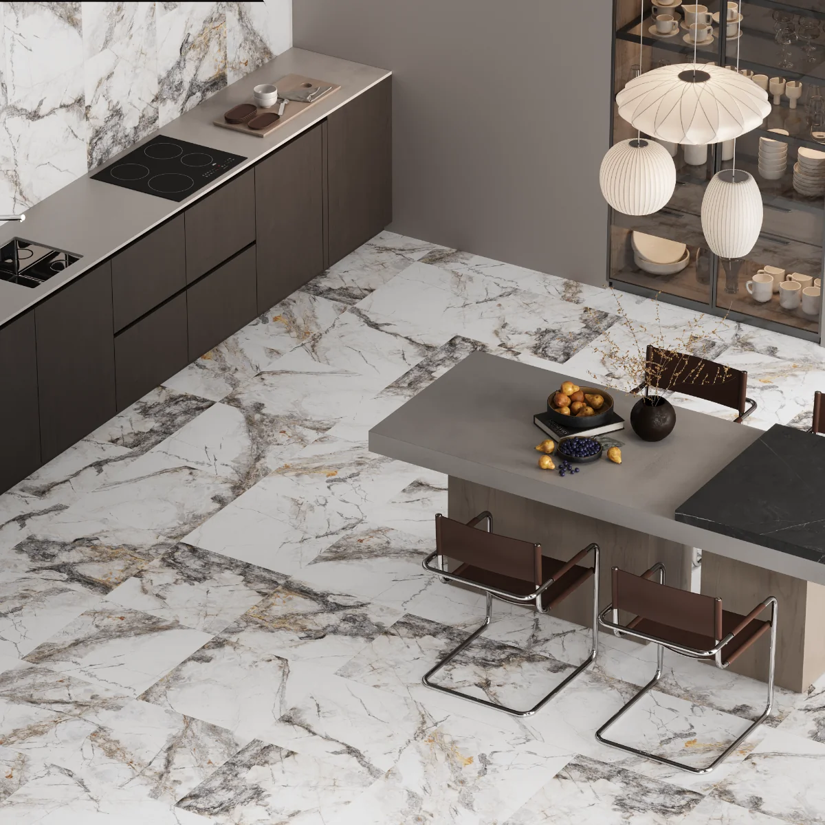 Gresie Exterior / Interior Portelanata Invisible Marble Grey 60 x 60 Cm Lucioasa Rectificata Tip Marmura