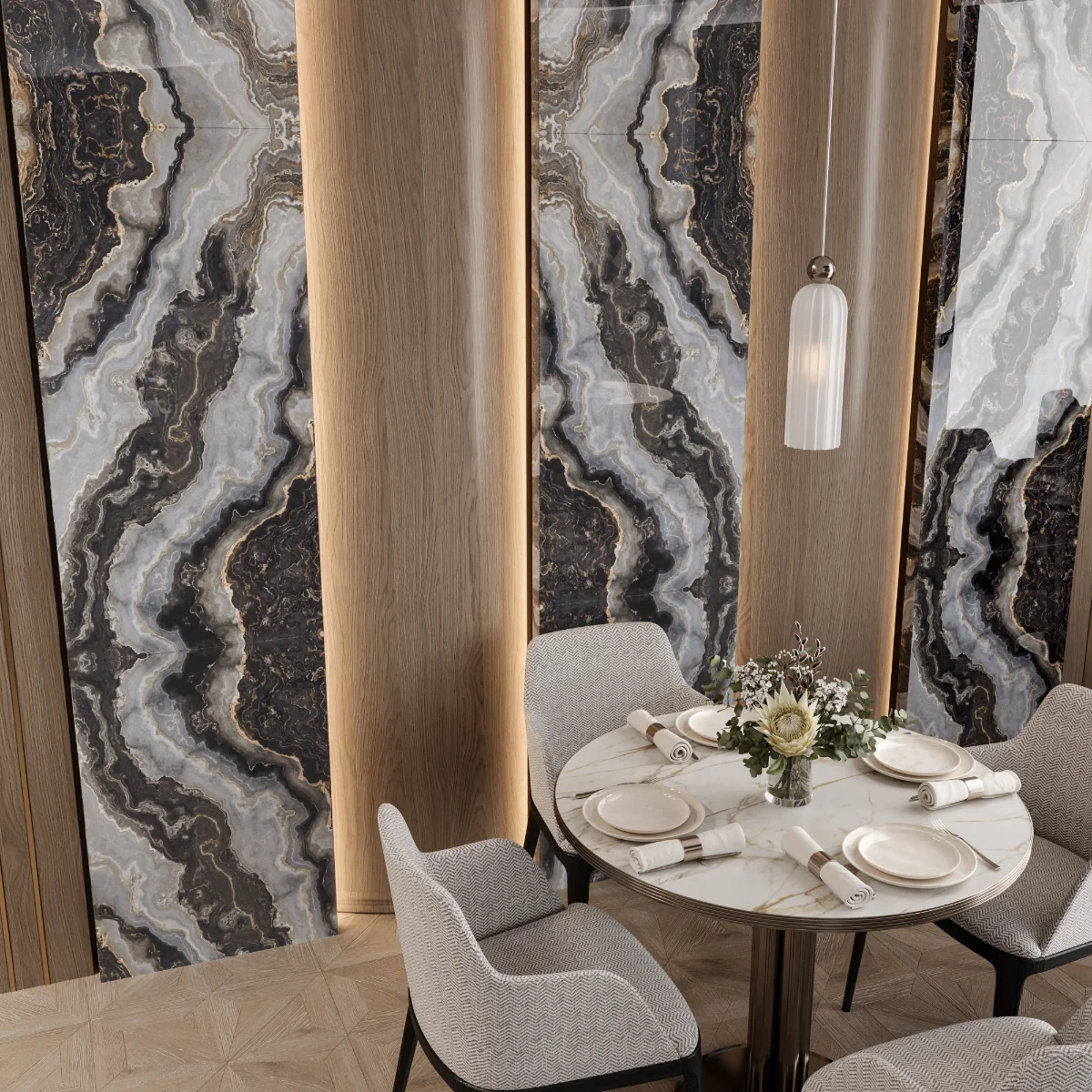 Gresie Exterior / Interior Portelanata Aquafine Bookmatch B 60 x 120 cm Lucioasa Rectificata Tip Marmura