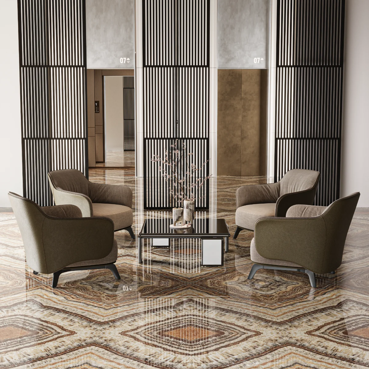 Gresie Rectificata Exterior / Interior Electic Coffee Bookmatch B 60 x 120 Cm Lucioasa Portelanata Tip Marmura