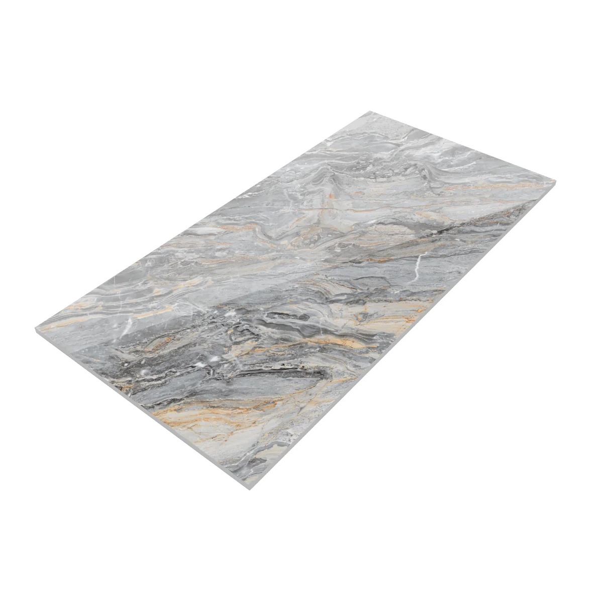 Gresie Rectificată Exterior / Interior Zasilo Grey Bookmatch B 60 x 120 cm Lucioasă Porțelanată Tip Marmură