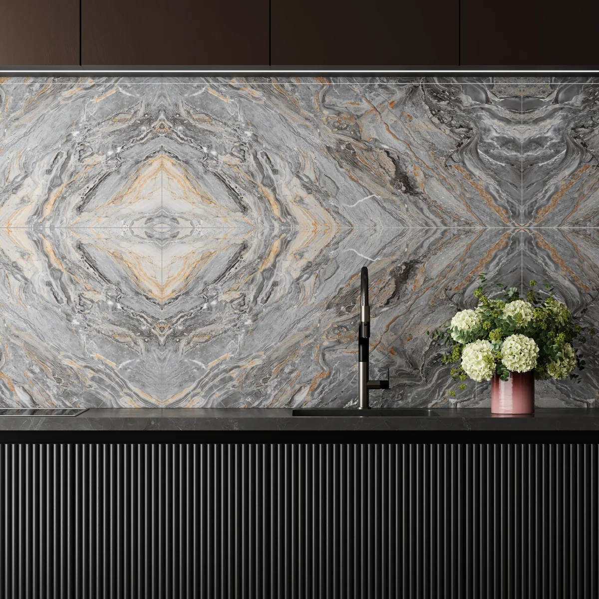 Gresie Rectificată Exterior / Interior Zasilo Grey Bookmatch B 60 x 120 cm Lucioasă Porțelanată Tip Marmură