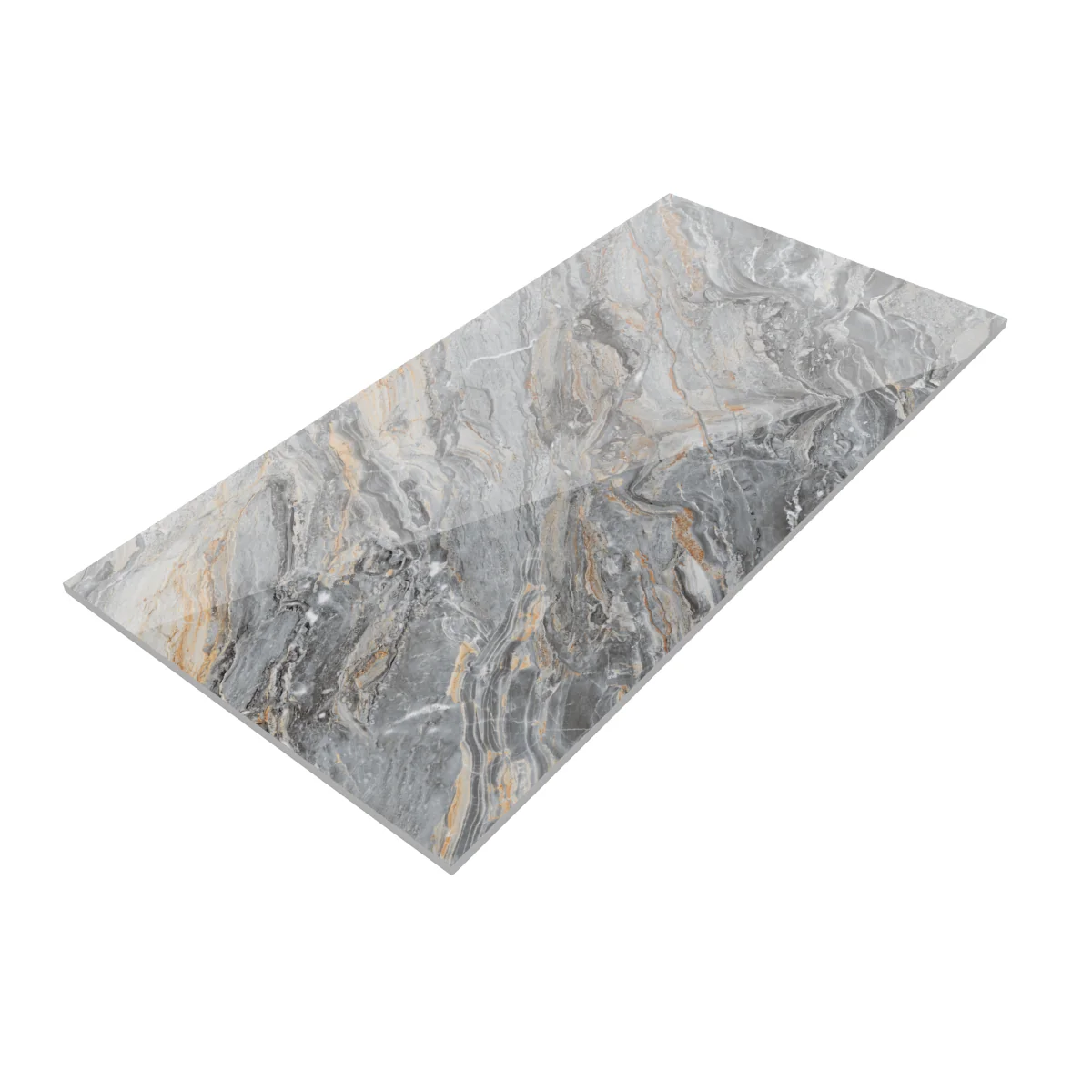 Gresie Rectificata Exterior / Interior Zasilo Grey Bookmatch A 60 x 120 cm Lucioasa Portelanata Tip Marmura