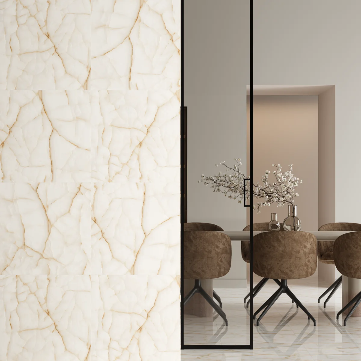 Gresie Exterior / Interior Portelanata Vento Beige 60 x 60 Cm Lucioasa Rectificata Tip Marmura