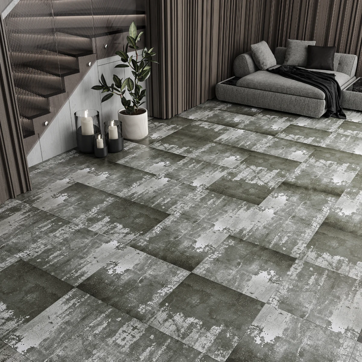 Gresie Exterior / Interior Portelanata Trans Nero 60 x 60 cm Mata Rectificata Aspect Ciment