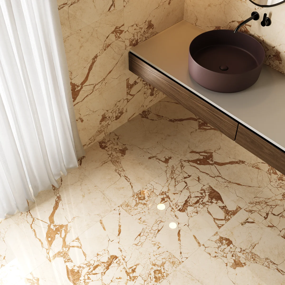 Gresie Exterior / Interior Porțelanată Sicilia 60 x 60 cm Lucioasă Rectificată Tip Marmură