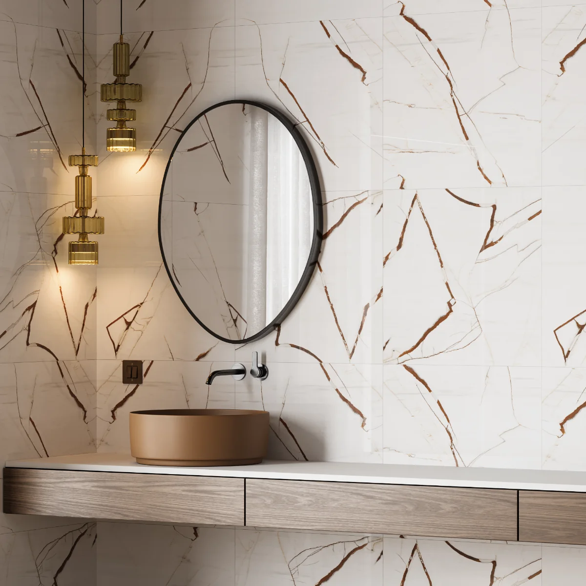 Gresie Exterior / Interior Porțelanată Spider Fanta 60 x 60 cm Lucioasă Rectificată Tip Marmură