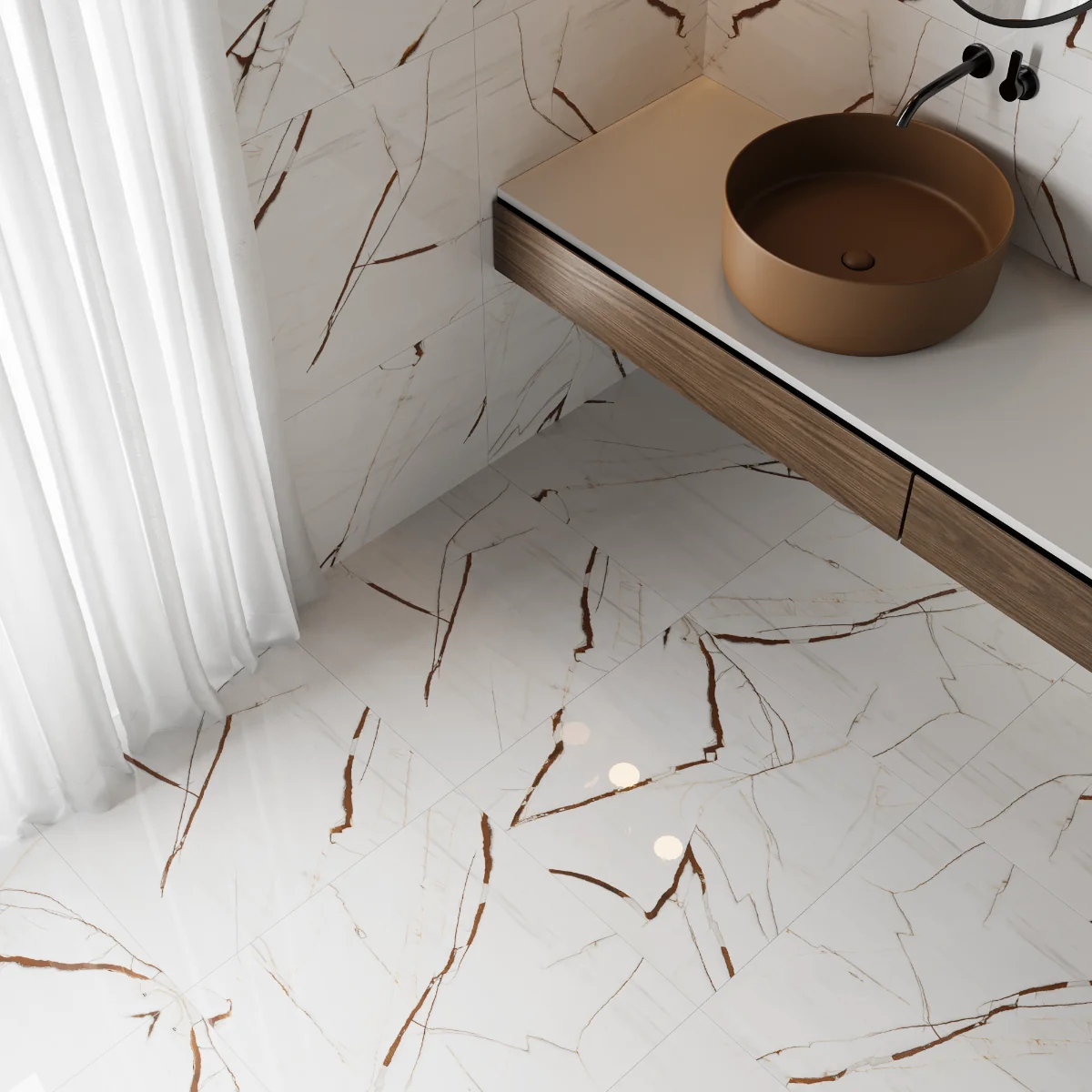Gresie Exterior / Interior Porțelanată Spider Fanta 60 x 60 cm Lucioasă Rectificată Tip Marmură