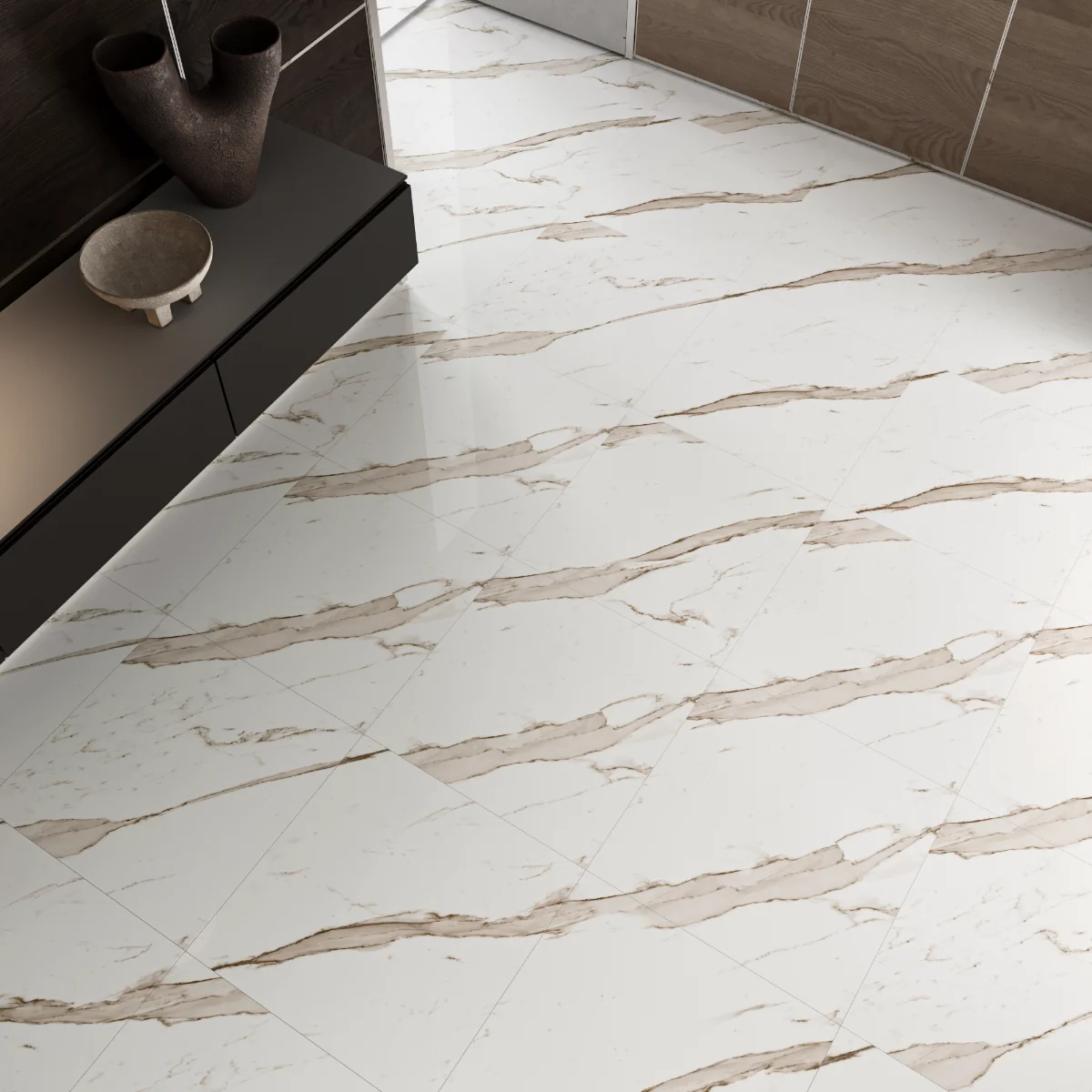 Gresie Exterior / Interior Porțelanată Royal Statuario Grey 60 x 60 cm Lucioasă Rectificată Tip Marmură