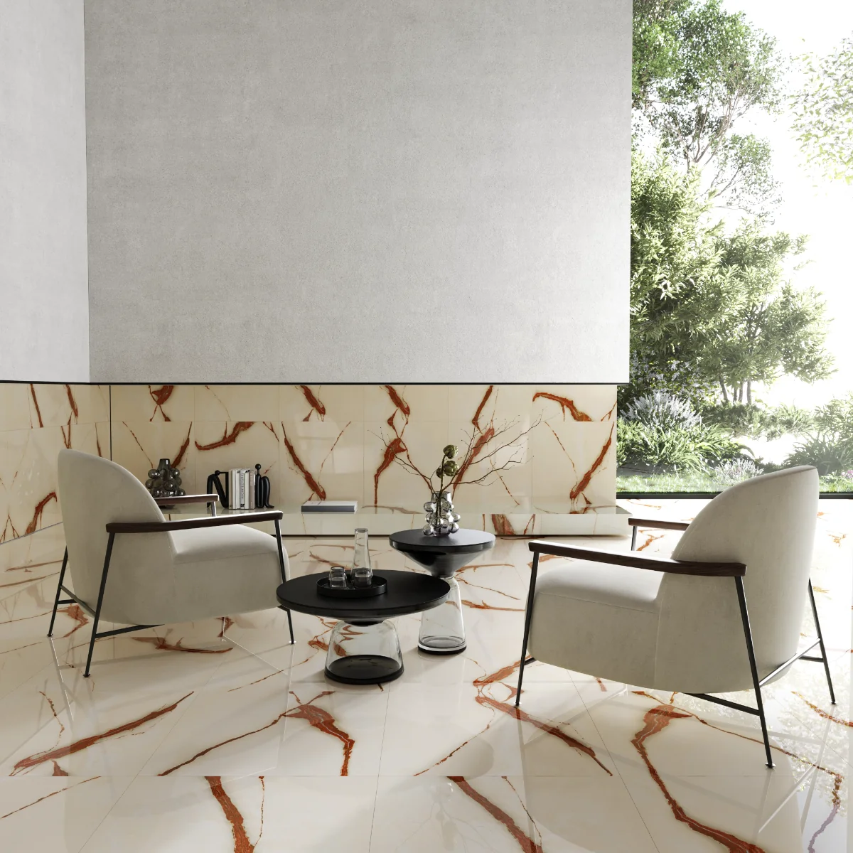 Gresie Exterior / Interior Porțelanată Raw Silk Onyx 60 x 60 cm Lucioasă Rectificată Tip Marmură