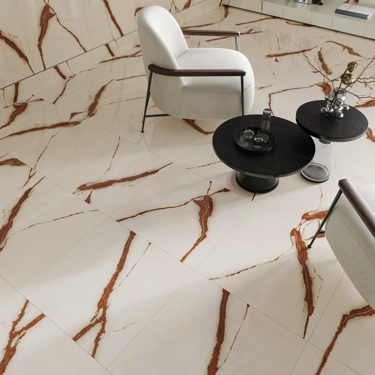 Gresie Exterior / Interior Porțelanată Raw Silk Onyx 60 x 60 cm Lucioasă Rectificată Tip Marmură