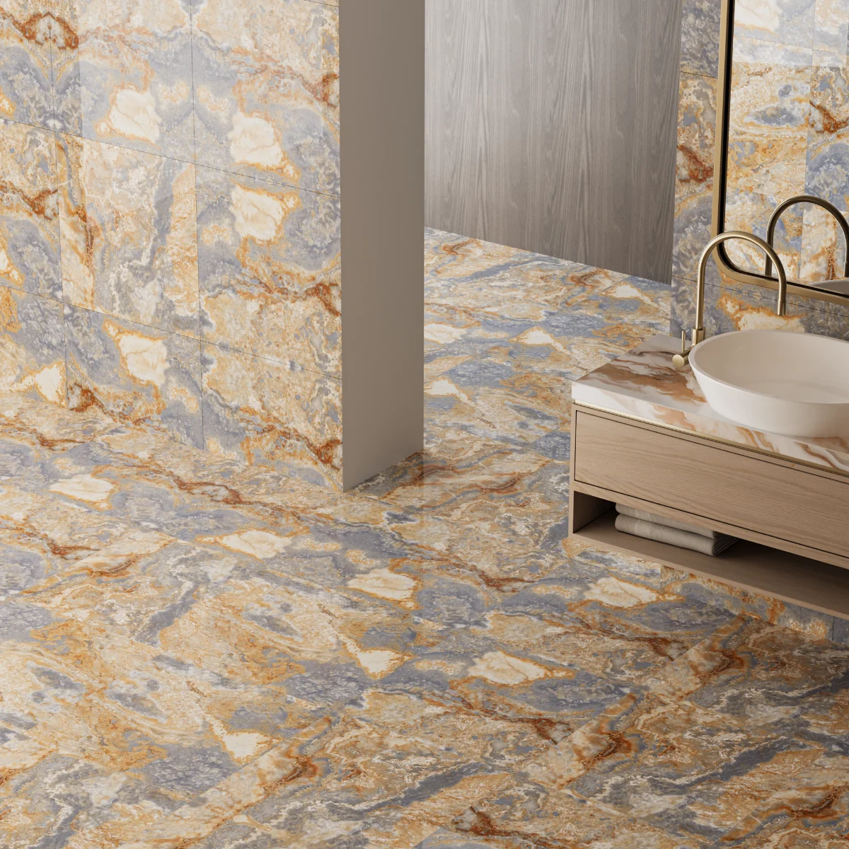 Gresie Exterior / Interior Portelanata Enigma Blue 60 x 60 cm Lucioasa Rectificata Tip Marmura