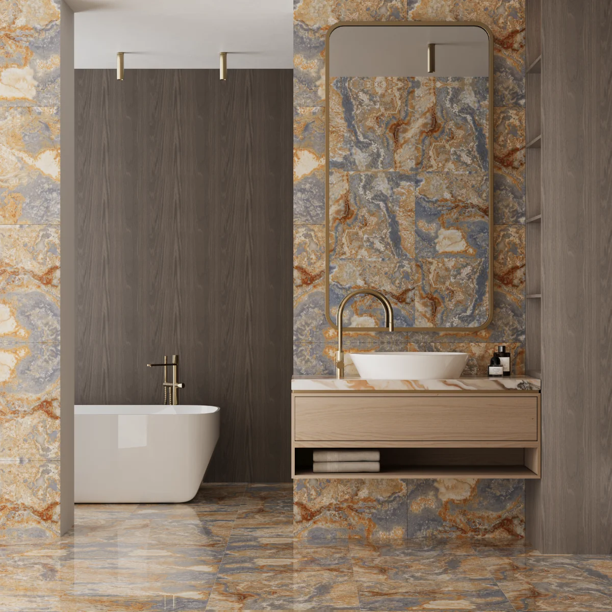 Gresie Exterior / Interior Portelanata Enigma Blue 60 x 60 cm Lucioasa Rectificata Tip Marmura