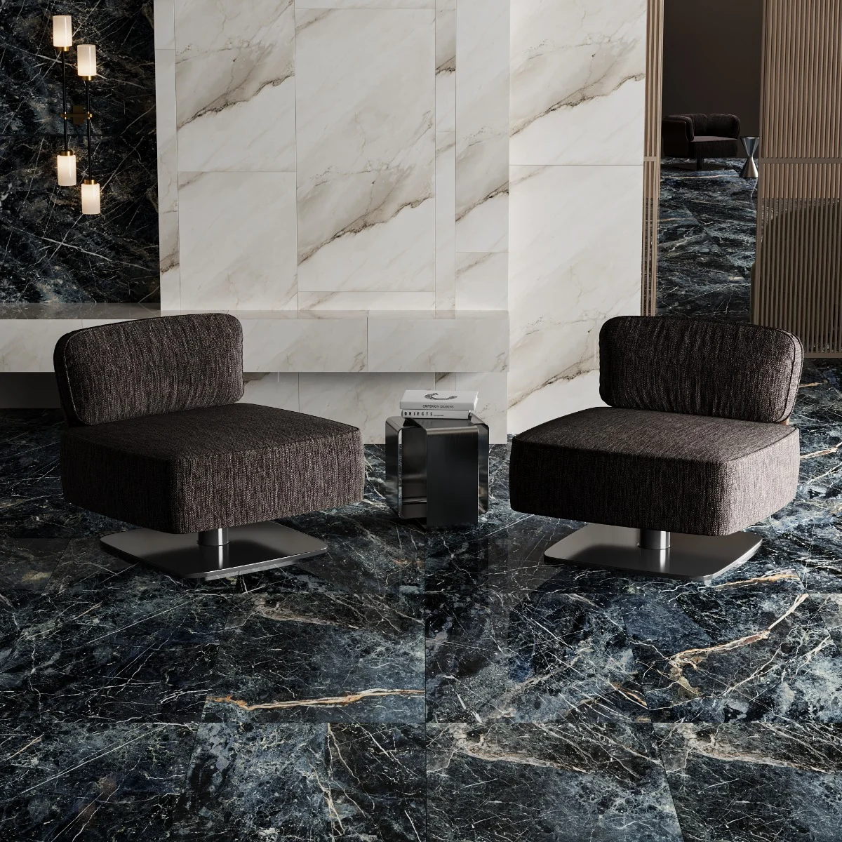 Gresie Exterior / Interior Porțelanată Ultramarine Blue 58 x 58 cm Lucioasă Rectificată Tip Marmură