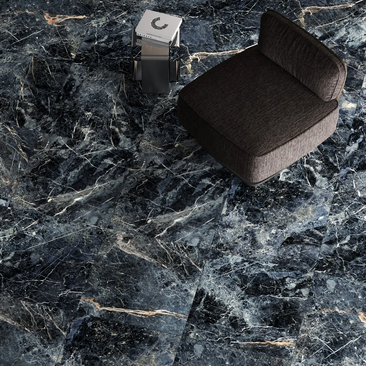 Gresie Exterior / Interior Porțelanată Ultramarine Blue 58 x 58 cm Lucioasă Rectificată Tip Marmură