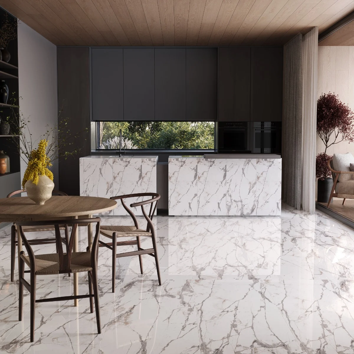 Gresie Exterior / Interior Porțelanată Norway White 58 x 118 Cm Lucioasă Rectificată Tip Marmură