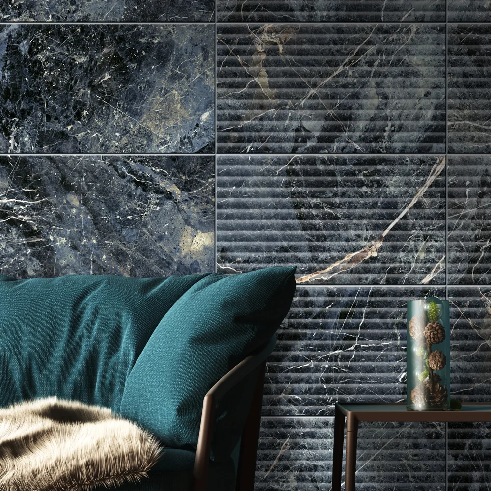 Gresie Exterior / Interior Portelanata Ultramarine Blue 58 x 118 cm Lucioasa Rectificata Tip Marmura